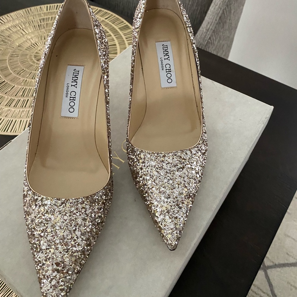 Jimmy Choo Champagne sparkly heels - Picture 1 of 6